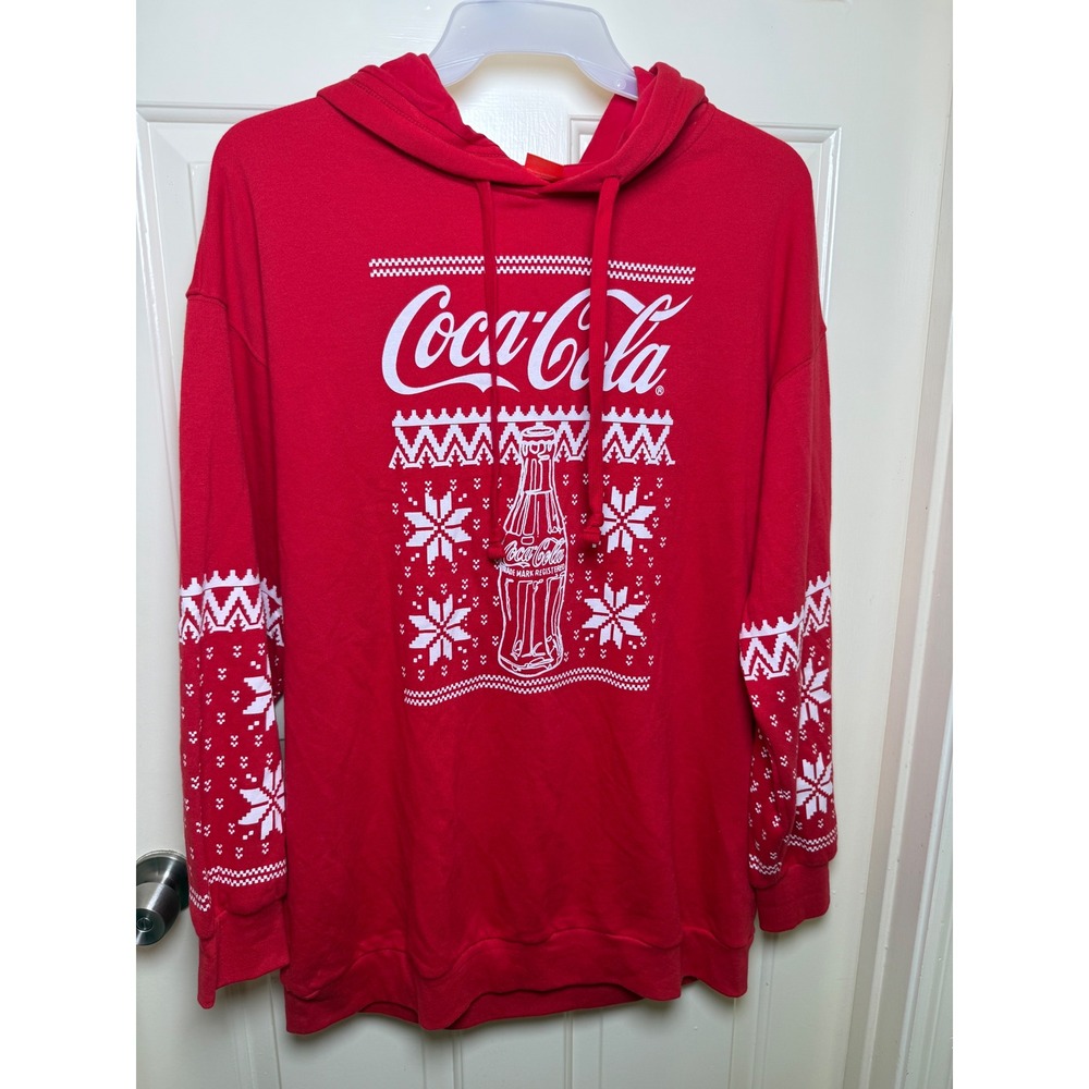 Coca-Cola Red Holiday Fair Isle Graphic Hoodie Sweatshirt XL